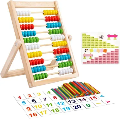 Produktbild von Rechenrahmen der 1. Klasse, Rechenrahmen bis 100, Rechenrahmen für Grundschulen, Abakus für Kinder mit Zählstäben
