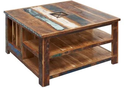 Immagine prodotto di MASSIVMOEBEL24 | Tavolino da salotto in legno riciclato 90x90x48 laccato multicolore NATURE OF SPIRIT #105