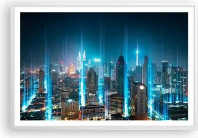 Produktbild von Gerahmtes Poster - Weißer Rahmen - Stadt Nacht Straße - 91,5x61 cm - Wand Bild - Wanddeko - Wandbilder - Kunstposter - Wandposter - Bilderrahmen - Bilder - Kunstdruck - Wandbild - P2WAA91x61-3903