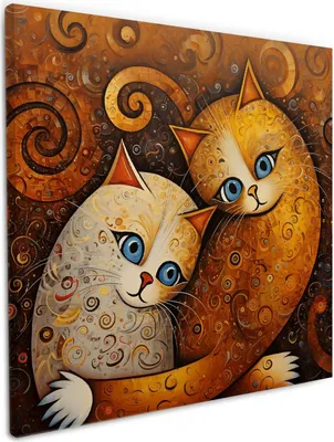 Produktbild von Wallario Premium Leinwandbild Malerisches Katzenduo in Größe 50 x 50 cm