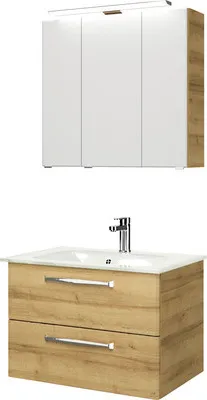 Produktbild von Pelipal Badmöbel-Set Kumba BxHxT 77 x 200 x 50 cm Frontfarbe riviera eiche mit Glas-Waschtisch weiß 99.77032647