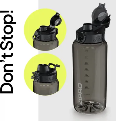 Produktbild von ZIPRO Tritan Trinkflasche 1000ml Schwarz - Sportflasche Wasserflasche 1l BPA-Frei mit Fruchtaufsatz Zeitmarkierung Gym Fahrrad Auslaufsicher