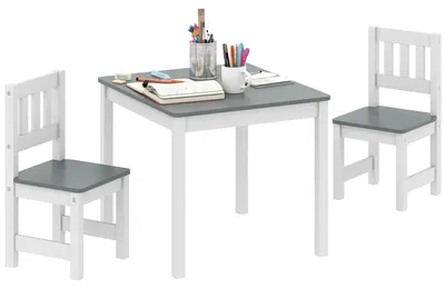 Imagen del producto de Conjunto de mesa y dos sillas para niños, color gris, ideal para habitaciones infantiles