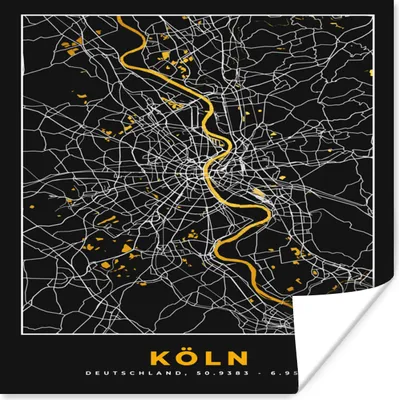 Produktbild von MuchoWow® Poster Köln - Gold - Karte - Deutschland 50x50 cm - Wohnzimmerdekoration