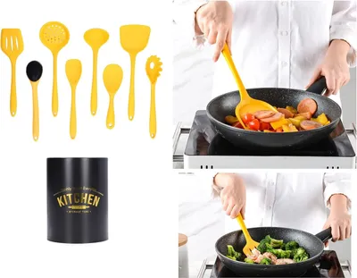 Immagine prodotto di Set di pentole - Set di spatole in silicone antiaderente - Utensili da cucina giratutto mestolo per zuppa - Gadget da cucina