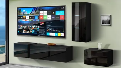 Produktbild von Furnitech Wohnwand Wohnzimmer - Wohnzimmer Möbel mit LED RGB - 16 Farben - Hängend Wohnwand Modern - Regale und TV Schrank (Sopelek AN8-18B-HG1 1A)