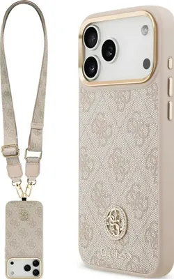 Obrázok produktu pre Puzdro Guess 4G Strass Logo & Big Strap Metal Buttons MagSafe pre iPhone 17 Pro Max - Ružová