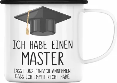 Produktbild von Trendation - Master Bestanden Geschenk Abschluss Emaille Tasse Spruch Master Graduation Bestandene Prüfung Geschenkidee (Schwarz)