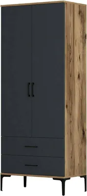 Produktbild von Kleiderschrank 2 Türen Naos, Schlafzimmermöbel, Schrank, Garderobe, 80x201h48 cm, Walnuss und Anthrazit