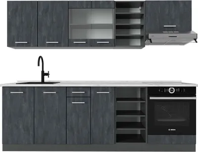 Produktbild von Küchenzeile Vicco R-Line Schwarz Beton/Anthrazit 240 cm AP Marmor, Model 47436
