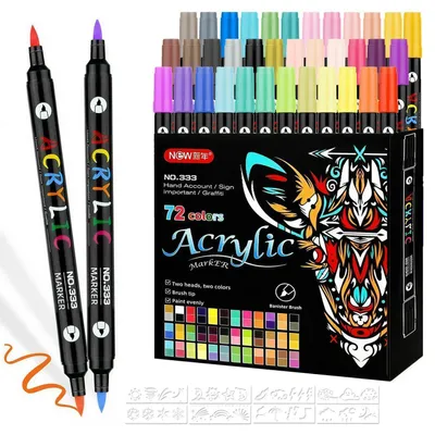 Immagine prodotto di Set di pennarelli acrilici con 72 colori, punta doppia e 8 modelli per decorare Vetroceramica, vetro, legno e pietra