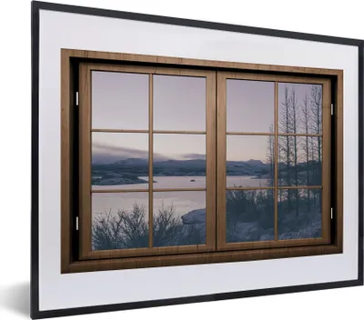 Produktbild von MuchoWow® MuchoWow® Gerahmtes Poster Aussicht - Sonnenuntergang - Berg 40x30 cm - Poster mit zchwarzem Bilderrahmen - Bilderrahmen - Poster im Rahmen
