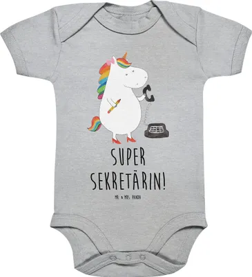 Produktbild von Mr. & Mrs. Panda Strampler Einhorn Sekretärin 1. - 3. Monat - Heather Grey - Geschenk, Kurzarmbody, Babybody, Einhörner, babykleidung body, Unicorn, Steuerkanzlei, Baby