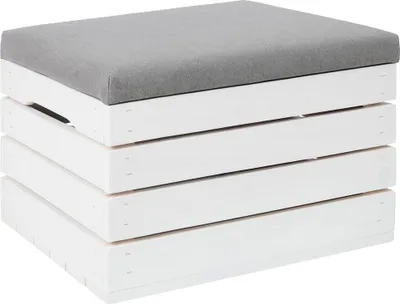 Zdjęcie produktu dla Pufa skrzynia otwierana biała sosna 50x40x35 cm – ławka ze schowkiem