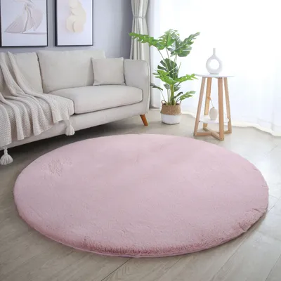Image de Homebyhome Tapis à Poils Longs Doux Uni Effet Fourrure Moelleux Peluche Super Confortable pour Salon, Taille: 160 cm rond