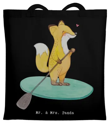 Produktbild von Mr. & Mrs. Panda Tote Bag Fuchs Stand Up Paddling - Schwarz - Geschenk, Beutel, Paddle, Tasche, SUB, Laptoptasche, Stoffbeutel, Boarding, Tragetasche, Subben