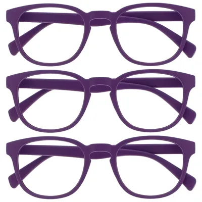 Produktbild von OPULIZE Pop Fernbrille 3er Pack Kurzsichtigkeit Keck Rund Matt Rahmen Federscharniere Kratzfest Lila Herren Damen MMM2-5 -1.00