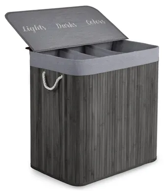 Image de Panier à linge en bambou avec couvercle 150 l Massido