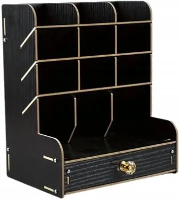 Produktbild von Holz-Organizer DIY Schreibtisch mit 12 Fächern Schublade Schwarz