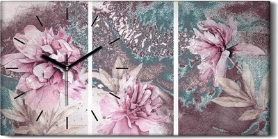 Produktbild von Küche Wohnzimmer Wand Leinwand Uhr Quarz 60x30 Gemälde Blumen Pflanze Kunst - schwarze Hände