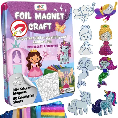 Imagen del producto de Solidchoice - Kit de manualidades con imanes de papel de aluminio, con temática de princesas y unicornios, para niños