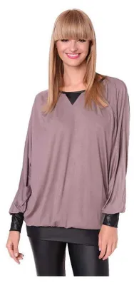 Produktbild von Damen Sweatshirt Shirt Pullover Pulli Oversized Langarm Tunika Bluse; Cappuccino/S/M