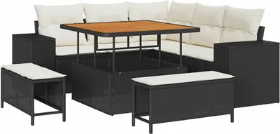 Image de vidaXL Ensemble de canapé de jardin avec coussins 8 pcs noir et crème poly rotin