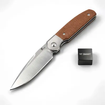 Obrázok produktu pre Klappací nôž D2, oceľ, vhodný na každodenné nosenie (EDC), bushcraft, prežitie, lovecké nože, rukoväť z materiálu MICARTA, farba: hnedá