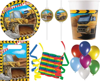 Produktbild von 32-tlg. Set Kindergeburtstag Party Feier Fete Deko Motto Baustelle