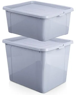 Zdjęcie produktu dla Vilde | Pojemniki do przechowywania 2 szt. - 20 l / 30 l - z pokrywkami - Plastikowe - Szare
