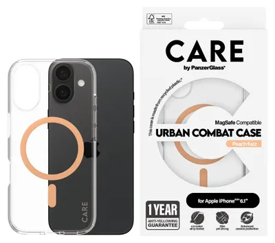 Zdjęcie produktu dla PanzerGlass CARE™ by ® Urban Combat Case Transparent w. Peachy MagSafe iPhone 16, Pokrowiec, Apple, Apple - iPhone 16, Przezroczysty