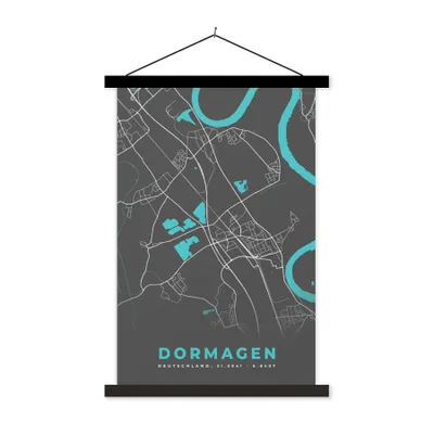 Produktbild von MuchoWow® Textilposter Stadtplan - Dormagen - Deutschland - Karte 40x60 cm mit schwarzem Rahmen - Wanddekorationen