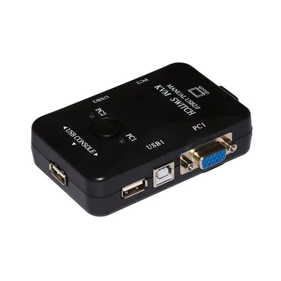 Zdjęcie produktu dla Ręczny Przełącznik Kvm Dla 2 Komputerów Usb/Vga Z 1 Myszą, 1 Klawiaturą Usb I 1 Monitorem Vga Z Kablami W Zestawie