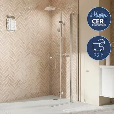 Produktbild von Walk In mit Drehfalttür BREUER Elana 2.0 Express Q72 Profil rund 120 x 200 cm Profil silber matt Klarglas schmutzabweise