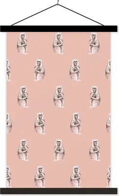 Produktbild von MuchoWow® Textilposter Affe - Muster - Pastell 60x90 cm mit schwarzem Rahmen - Poster Wohnzimmer