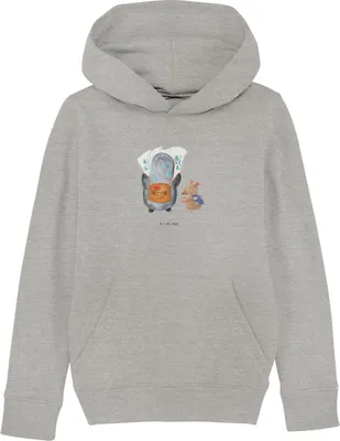 Produktbild von Mr. & Mrs. Panda Organic Kinder Hoodie Pinguin & Maus Wanderer 5-6 Jahre (110/116) - Heather Grey - Geschenk, Wandern, Sweater, Ausflug, Sweatshirt, Wanderlust, Pinguine