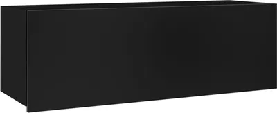 A black horizontal wall cabinet shown from a slight angle against a white background.