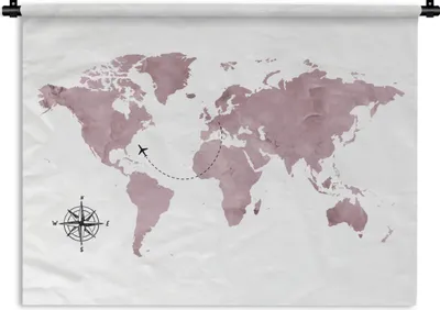 Produktbild von MuchoWow® Wandteppich Wandbehang Weltkarte - Rosa - Flugzeug 150x112 cm Tapisserie Dekoration Wandtuch - Wanddecke - Wandteppiche