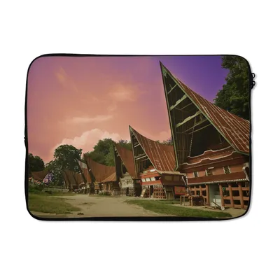 Produktbild von MuchoWow® Laptop Hülle 14 ZollDorf - Rosa - Häuser Laptoptasche - Laptoptasche - Stoßsicher - Schutzhaube