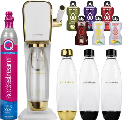 Produktbild von Sodastream Art Wassersprudler Weiß Gold Set 3 Flaschen Sirup Kartusche