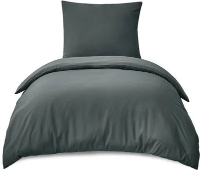 Productafbeelding van Unyqoos® microvezel beddengoed, 155 x 220 cm, 2-delig (dekbedovertrek + 1 kussensloop van 80 x 80 cm), antraciet, met rits, kreukvrij