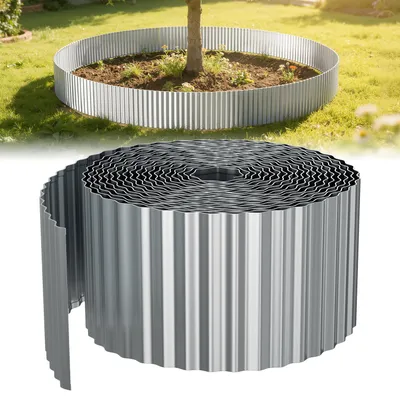 Produktbild von Ikodm Rasenkante 5m, Wellen verzinkt Beetbegrenzung, 15cm Höhe, Raseneinfassung Ideal für Rasenbegrenzung, Metall, Silber