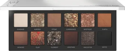 An open eyeshadow palette with twelve shades.