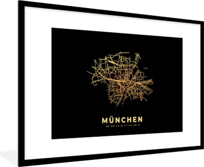 Produktbild von MuchoWow® Gerahmtes Poster Gold - Karte - München - Stadtplan 90x60 cm - Poster mit Schwarzem Bilderrahmen Wandposter Rahmen Foto Bilder - Wanddekoration - Fotos