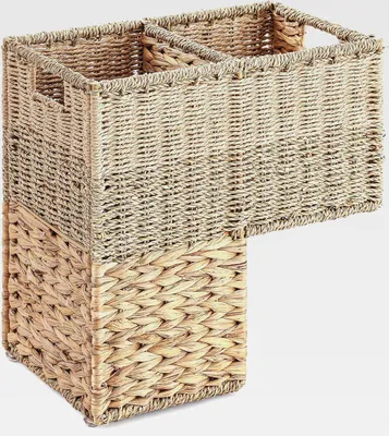 Produktbild von Treppenkorb aus Weidenkorb mit Griffen für Holz und Teppichboden, natürliche gewebte Wasserhyazinthe, Treppenhaus, Aufbewahrungs-Organizer für Zuhause und Büro