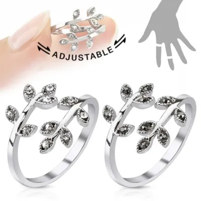 Produktbild von Midi Ring / Fingerspitzenring „Zirkonia Blätter“ verstellbar Schwarz