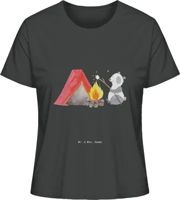 Produktbild von Mr. & Mrs. Panda damen shirt Panda Campen Größe S - Anthrazit - Geschenk, Kurzarmshirt, Basic, T-Shirt, Zelten, Camping, Baumwoll, Campingplatz, gehen, Oberteil