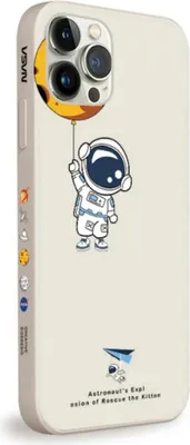 A cream-colored iPhone case with an astronaut design.