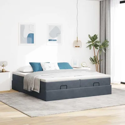 Obrázok produktu pre Postel Ottoman 180x200 cm, tmavšedá, zamatová – s matracmi a úložným priestorom