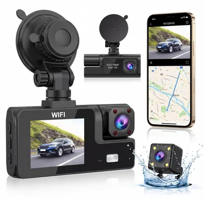 Obrázok produktu pre Dashcam s 3 kamerami, rozlíšením 1080P Full HD, nočným videním a Wi-Fi